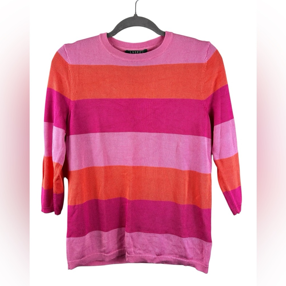 Lauren Ralph Lauren Pink and Orange Striped Sweater